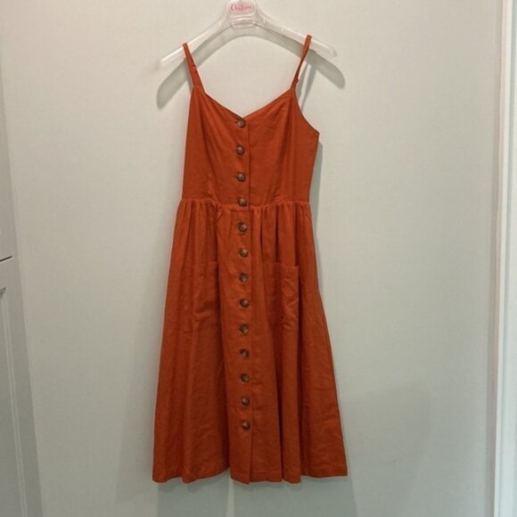 Linen Tank Maxi Dress Orange dress with button front nwt - Picture 4 of 15